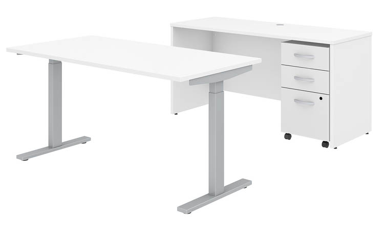 60in W x 30in D Height Adjustable Standing Desk, Credenza and Assembled Mobile File Cabinet by Bush