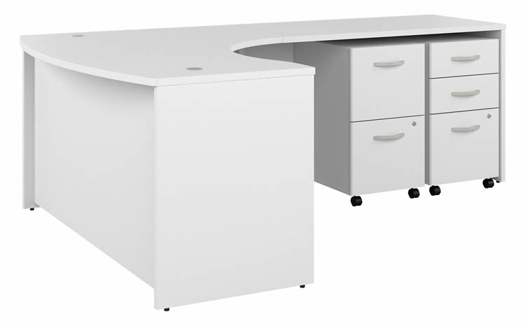 60in W x 43in D L-Shaped Bow Desk with Assembled Mobile File Cabinets (2 Drawer and 3 Drawer) by Bush