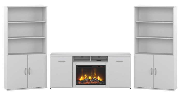 36in W Bookcase (Set of 2) with 72in W Electric Fireplace TV Stand by Bush