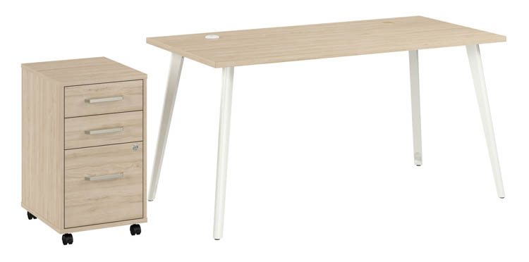 60in W Desk with Splayed Metal Legs and 3 Drawer Mobile File Cabinet (Assembled) by Bush