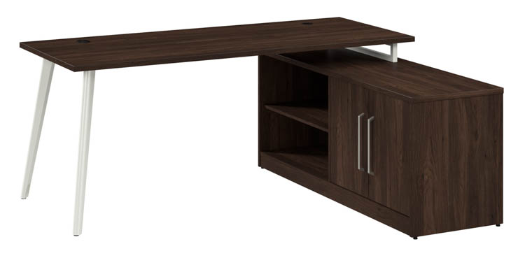 72in W L-Shaped Desk with Splayed Metal Legs and Low Storage Cabinet by Bush