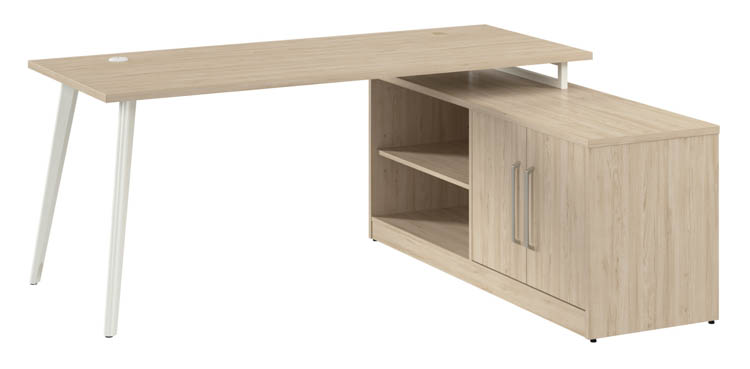 72in W L-Shaped Desk with Splayed Metal Legs and Low Storage Cabinet by Bush