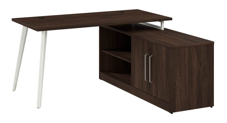 60in W L-Shaped Desk with Splayed Metal Legs and Low Storage Cabinet by Bush