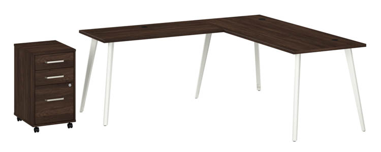 72in W L-Shaped Desk with Splayed Metal Legs and Mobile File Cabinet (Assembled) by Bush