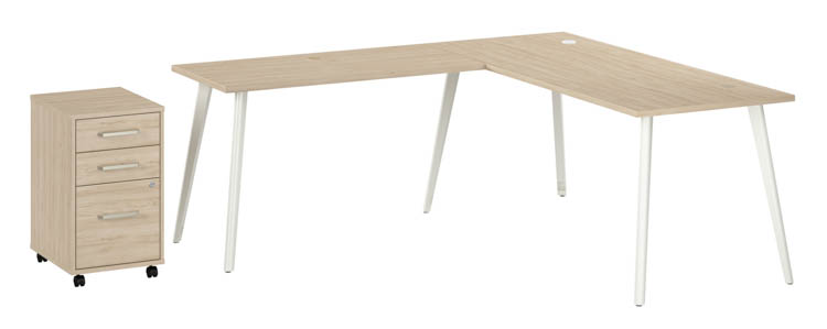 72in W L-Shaped Desk with Splayed Metal Legs and Mobile File Cabinet (Assembled) by Bush