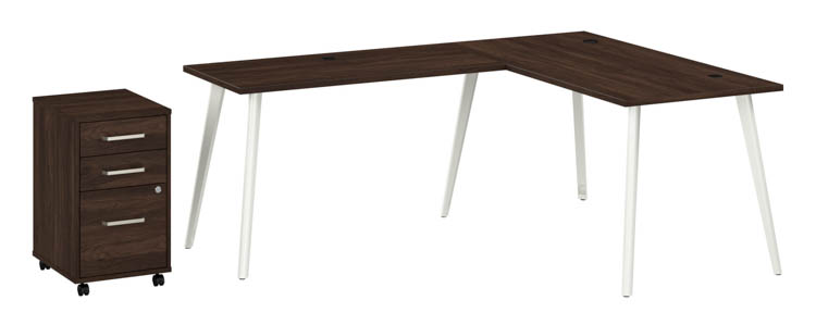 60in W L-Shaped Desk with Splayed Metal Legs and Mobile File Cabinet (Assembled) by Bush