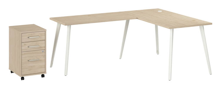 60in W L-Shaped Desk with Splayed Metal Legs and Mobile File Cabinet (Assembled) by Bush