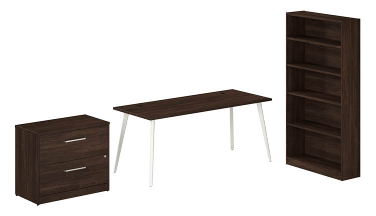 72in W Desk with Splayed Metal Legs, Lateral File Cabinet (Assembled), and Bookcase by Bush