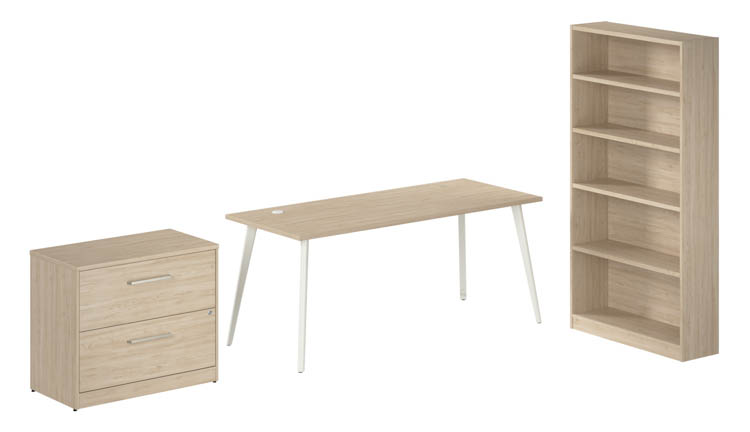 72in W Desk with Splayed Metal Legs, Lateral File Cabinet (Assembled), and Bookcase by Bush