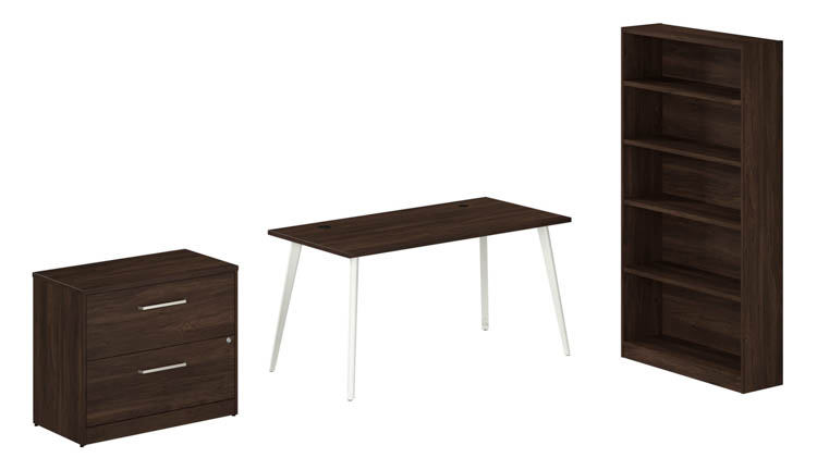 60in W Desk with Splayed Metal Legs, Lateral File Cabinet (Assembled), and Bookcase by Bush