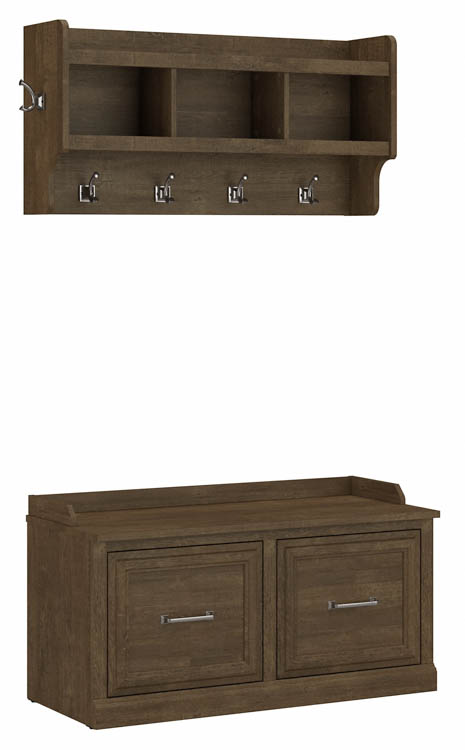 40in W Shoe Storage Bench with Doors and Wall Mounted Coat Rack by Bush