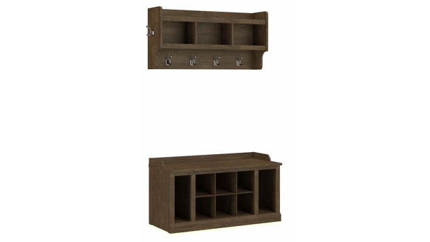 40in W Shoe Storage Bench with Shelves and Wall Mounted Coat Rack by Bush Furniture