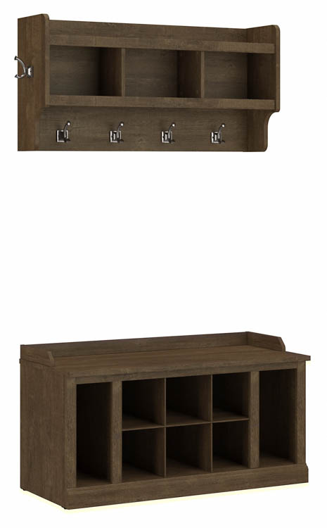 40in W Shoe Storage Bench with Shelves and Wall Mounted Coat Rack by Bush
