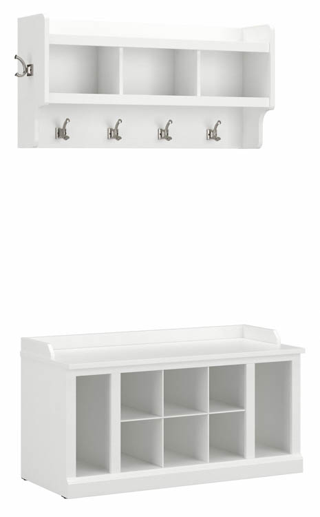 40in W Shoe Storage Bench with Shelves and Wall Mounted Coat Rack by Bush