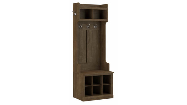24in W Hall Tree and Small Shoe Bench with Shelves by Bush Furniture
