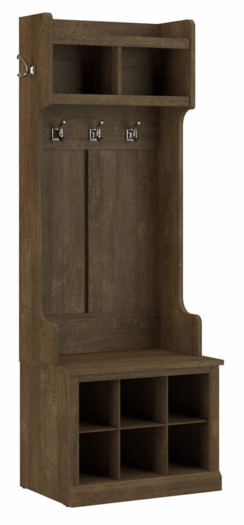 24in W Hall Tree and Small Shoe Bench with Shelves by Bush