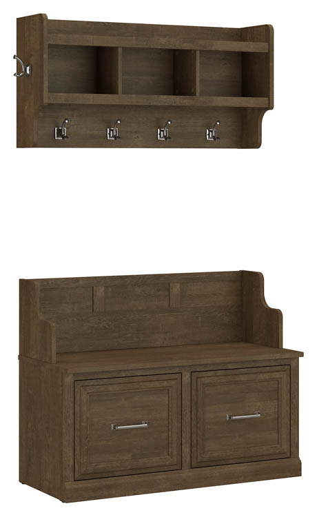 40in W Entryway Bench with Doors and Wall Mounted Coat Rack by Bush