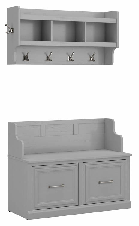 40in W Entryway Bench with Doors and Wall Mounted Coat Rack by Bush