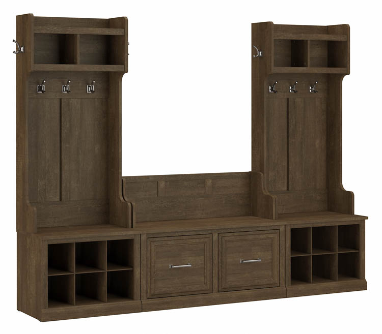 Entryway Storage Set with Hall Trees and Shoe Bench with Doors by Bush
