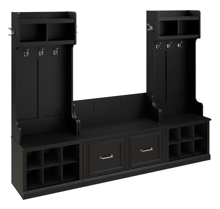 Entryway Storage Set with Hall Trees and Shoe Bench with Doors by Bush