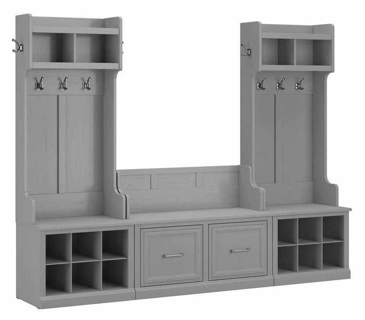 Entryway Storage Set with Hall Trees and Shoe Bench with Doors by Bush