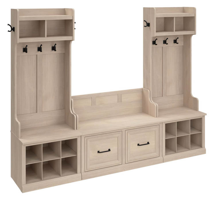 Entryway Storage Set with Hall Trees and Shoe Bench with Doors by Bush