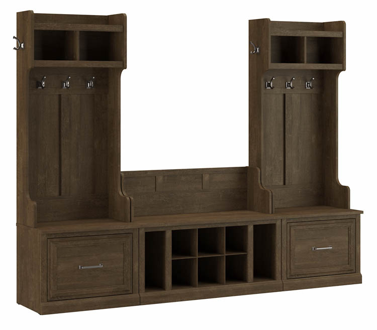 Entryway Storage Set with Hall Trees and Shoe Bench with Drawers by Bush
