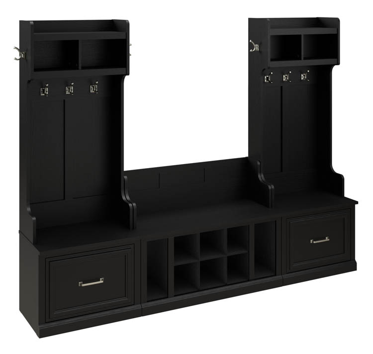 Entryway Storage Set with Hall Trees and Shoe Bench with Drawers by Bush