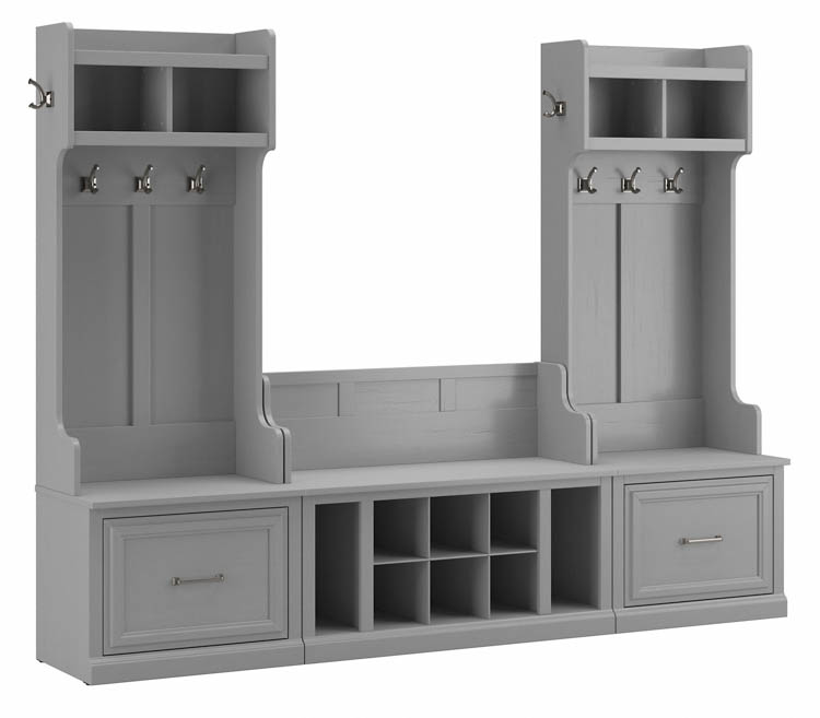 Entryway Storage Set with Hall Trees and Shoe Bench with Drawers by Bush