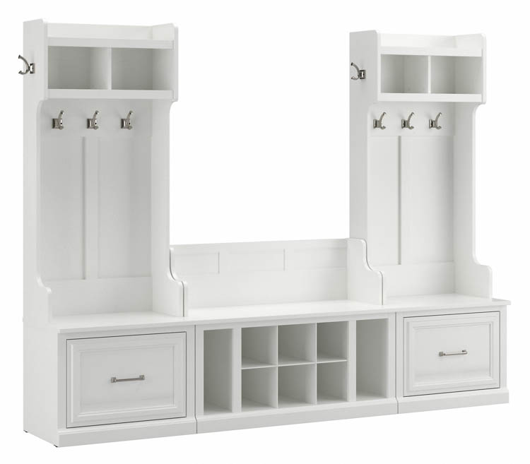 Entryway Storage Set with Hall Trees and Shoe Bench with Drawers by Bush