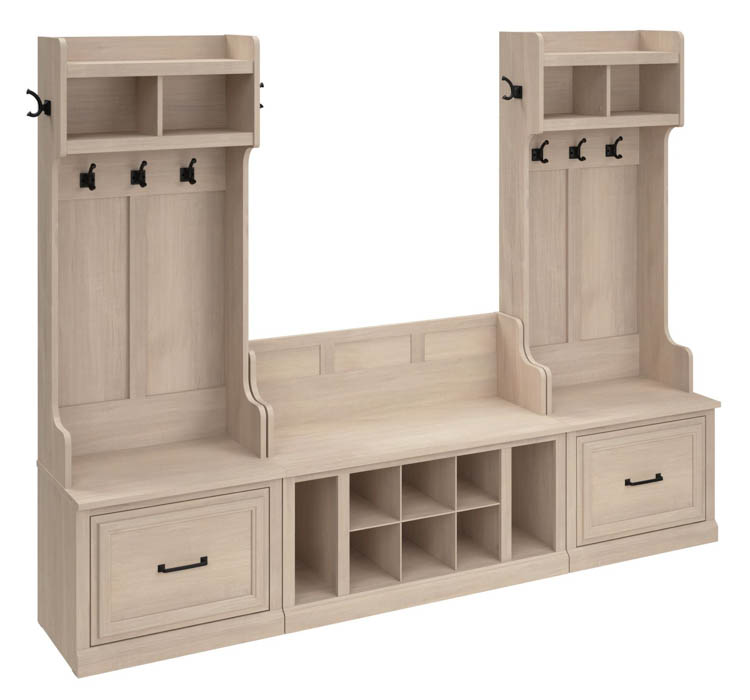 Entryway Storage Set with Hall Trees and Shoe Bench with Drawers by Bush