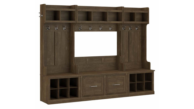 Full Entryway Storage Set with Coat Rack and Shoe Bench with Doors by Bush Furniture