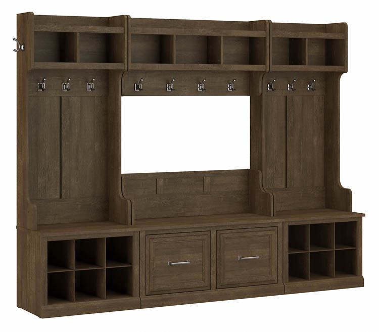 Full Entryway Storage Set with Coat Rack and Shoe Bench with Doors by Bush