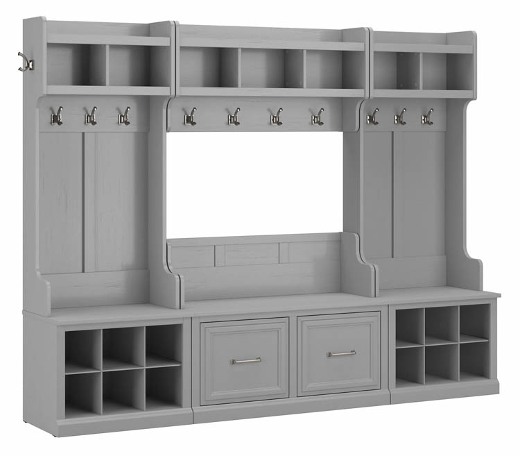 Full Entryway Storage Set with Coat Rack and Shoe Bench with Doors by Bush