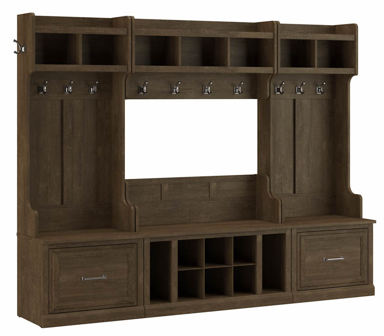 Full Entryway Storage Set with Coat Rack and Shoe Bench with Drawers by Bush