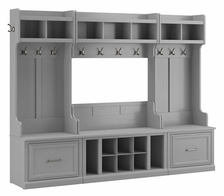 Full Entryway Storage Set with Coat Rack and Shoe Bench with Drawers by Bush