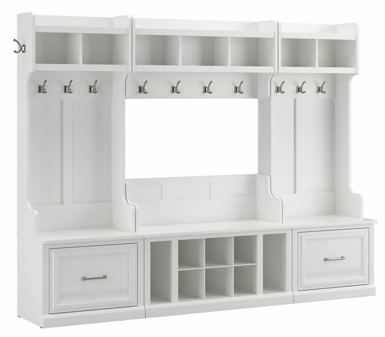 Full Entryway Storage Set with Coat Rack and Shoe Bench with Drawers by Bush