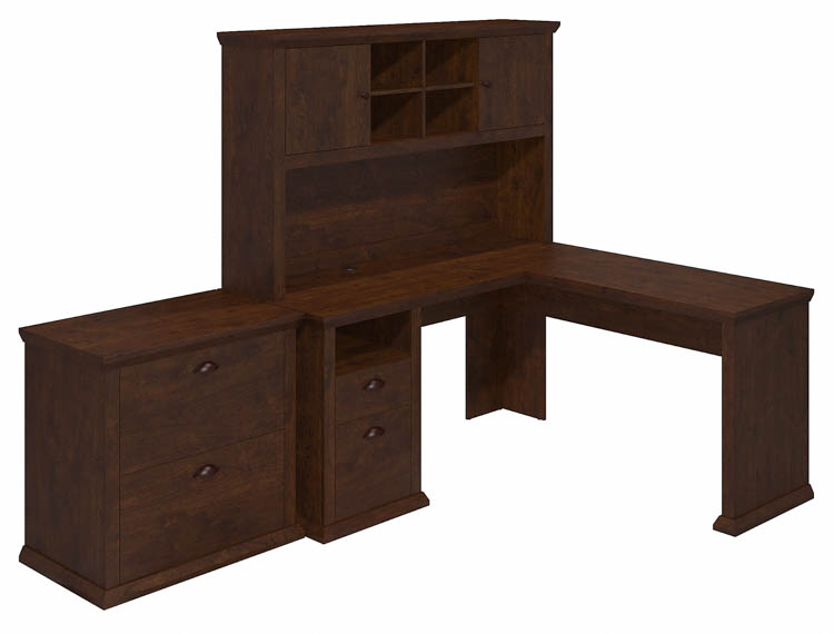 60in W L-Shaped Desk with Hutch and Lateral File Cabinet by Bush