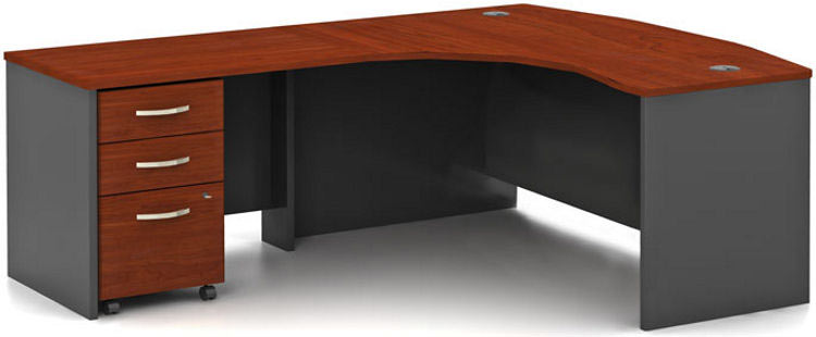 60in W L-Shaped Bow Front Desk with Assembled 3 Drawer Mobile File Cabinet by Bush