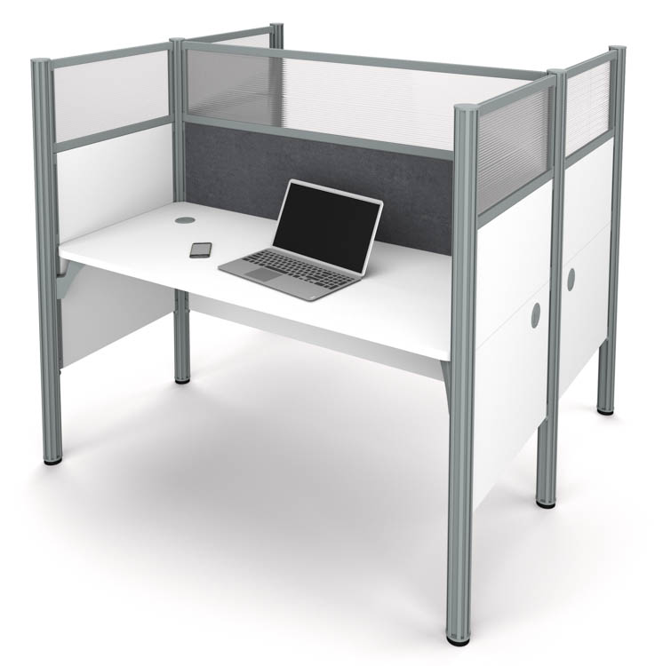 Double Face to Face Workstation - White with Tack Boards and Acrylic Glass Privacy Panels by Bestar