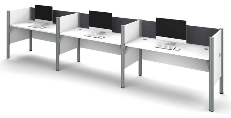 Triple Side-by-Side Workstation - White with Tack Boards by Bestar
