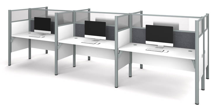 Six Workstation - White with Tack Boards and Acrylic Glass Privacy Panels by Bestar