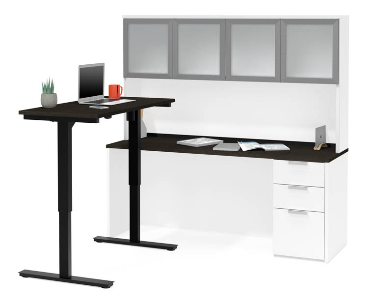 Height Adjustable L-Desk with Frosted Glass Door Hutch by Bestar