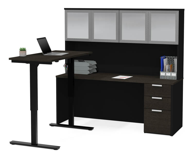 Height Adjustable L-Desk with Frosted Glass Door Hutch by Bestar