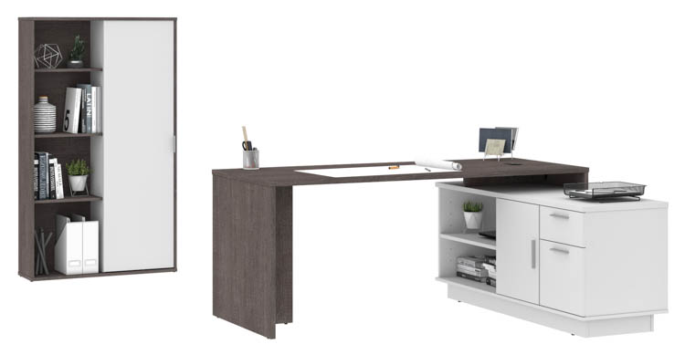 72in W  L-Shaped Desk and Bookcase by Bestar