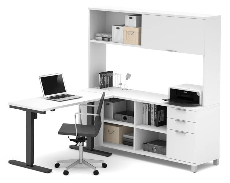 L-Desk with Hutch and  Electric Height Adjustable Table by Bestar