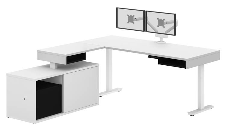 Height Adjustable L-Desk with Dual Monitor Arm by Bestar