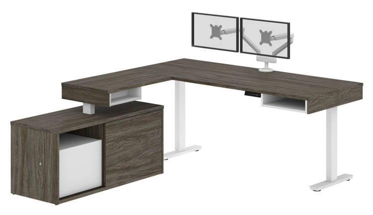 Height Adjustable L-Desk with Dual Monitor Arm by Bestar