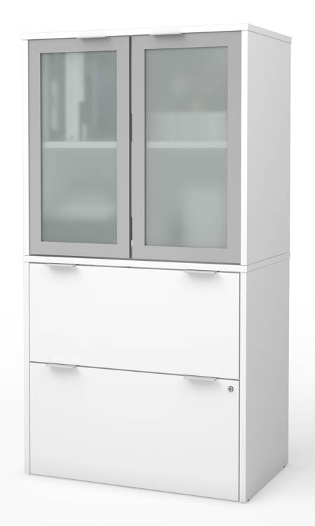 30in W Lateral File Cabinet with Frosted Glass Doors Hutch by Bestar