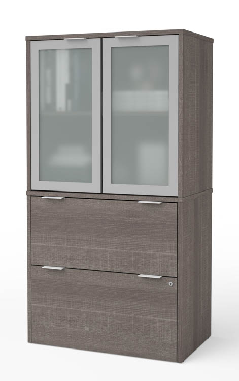 30in W Lateral File Cabinet with Frosted Glass Doors Hutch by Bestar
